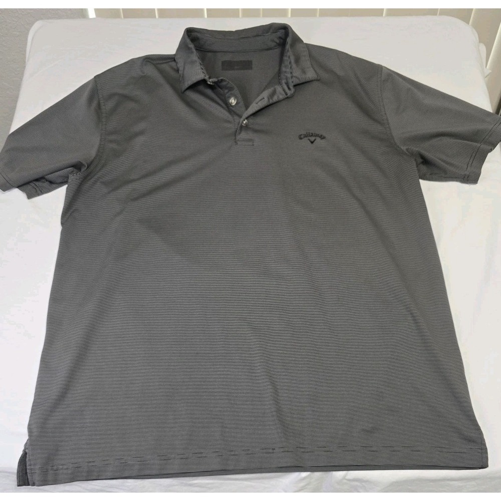 Callaway Men's Polo Shirt Gray Striped Short-Sleeve